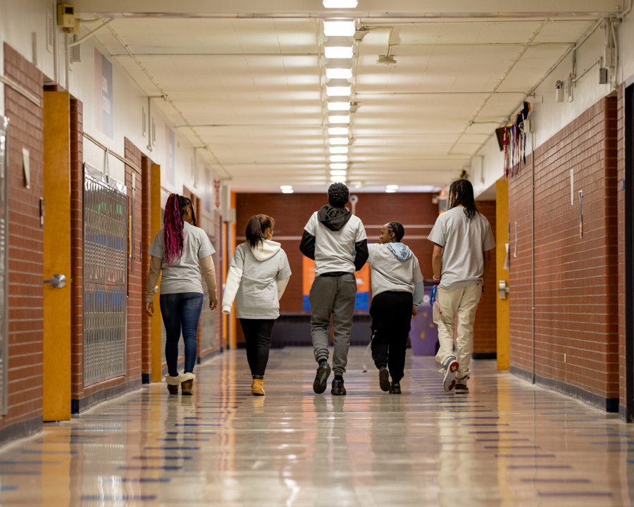 students walking in hallway