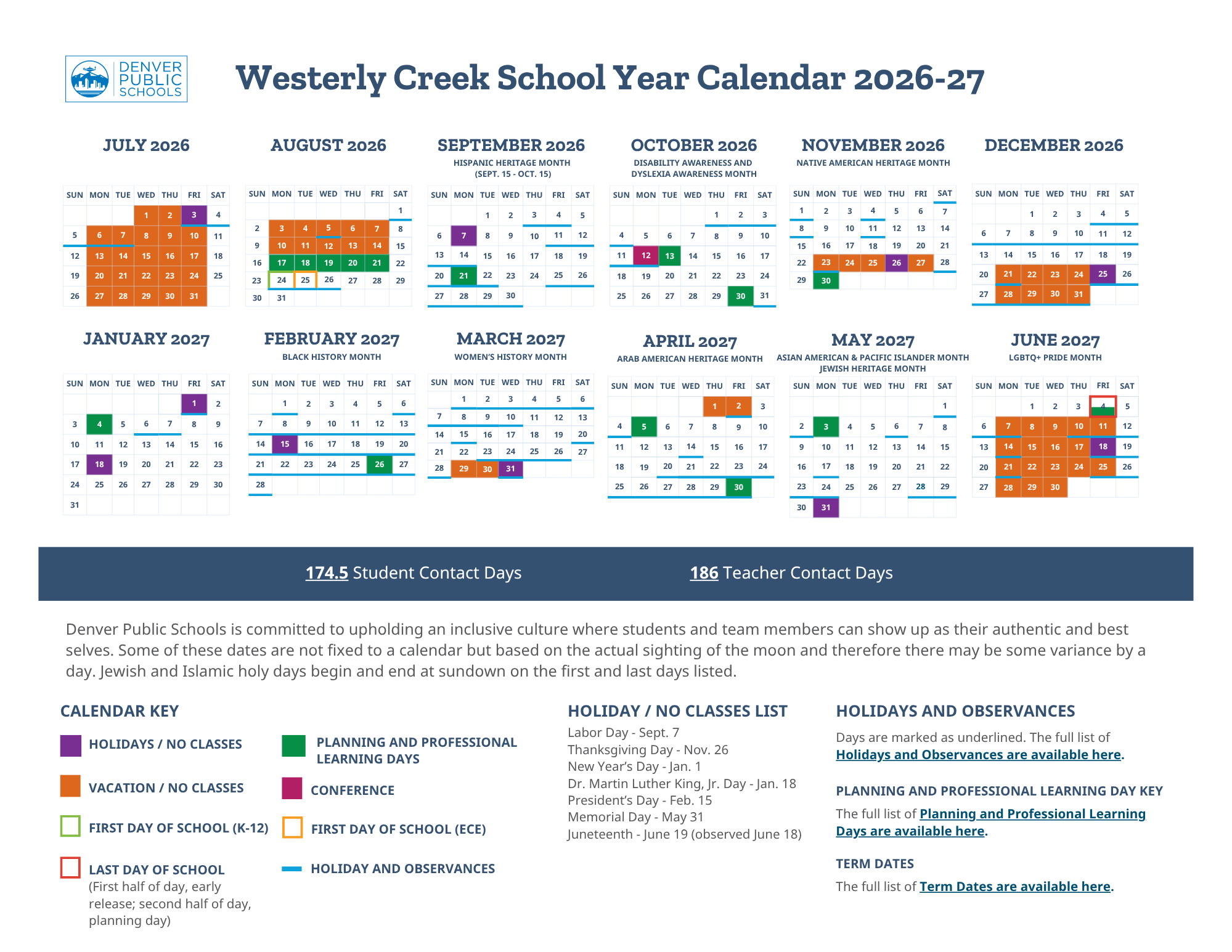 wce school year calendar 26-27