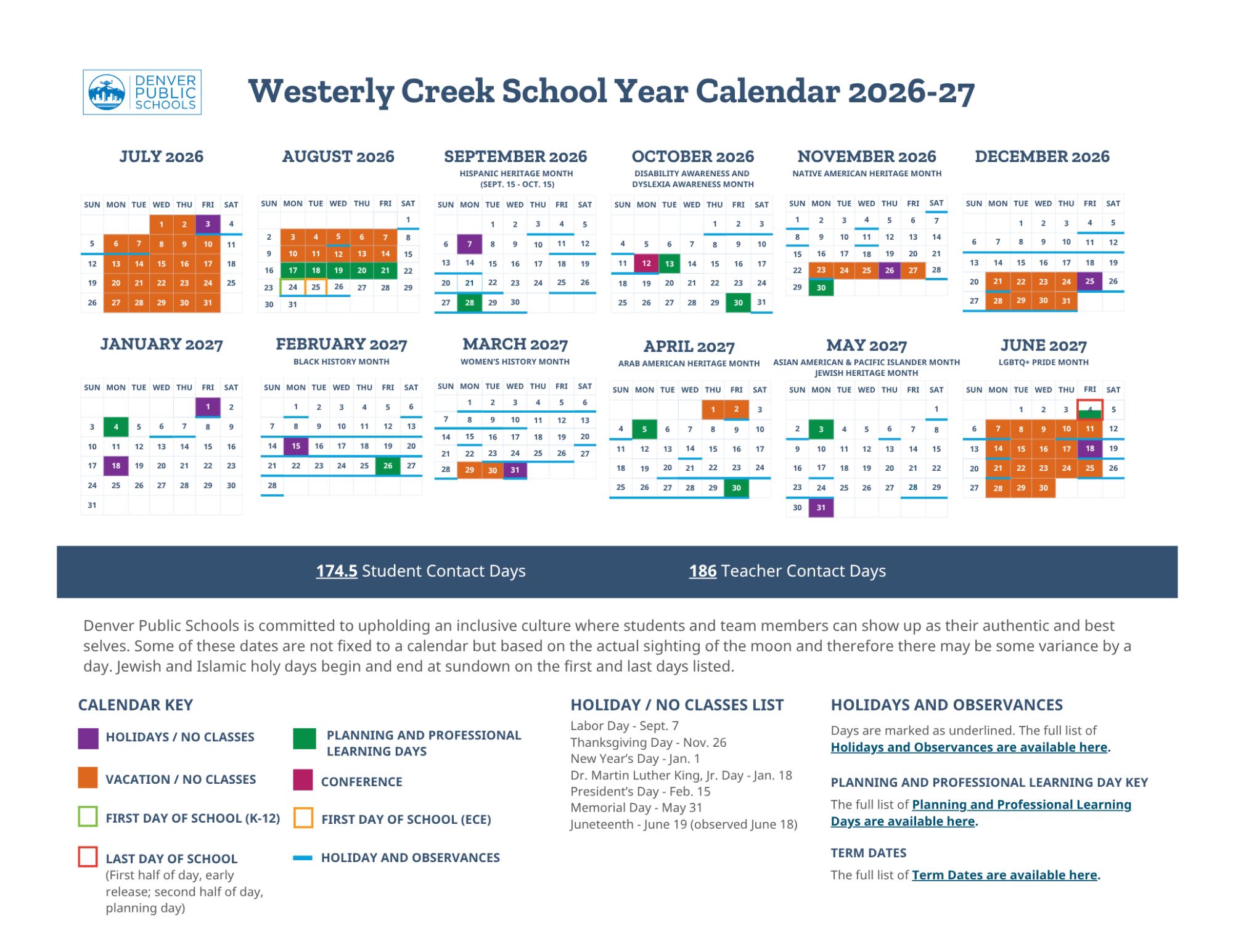 wce school year calendar 26-27