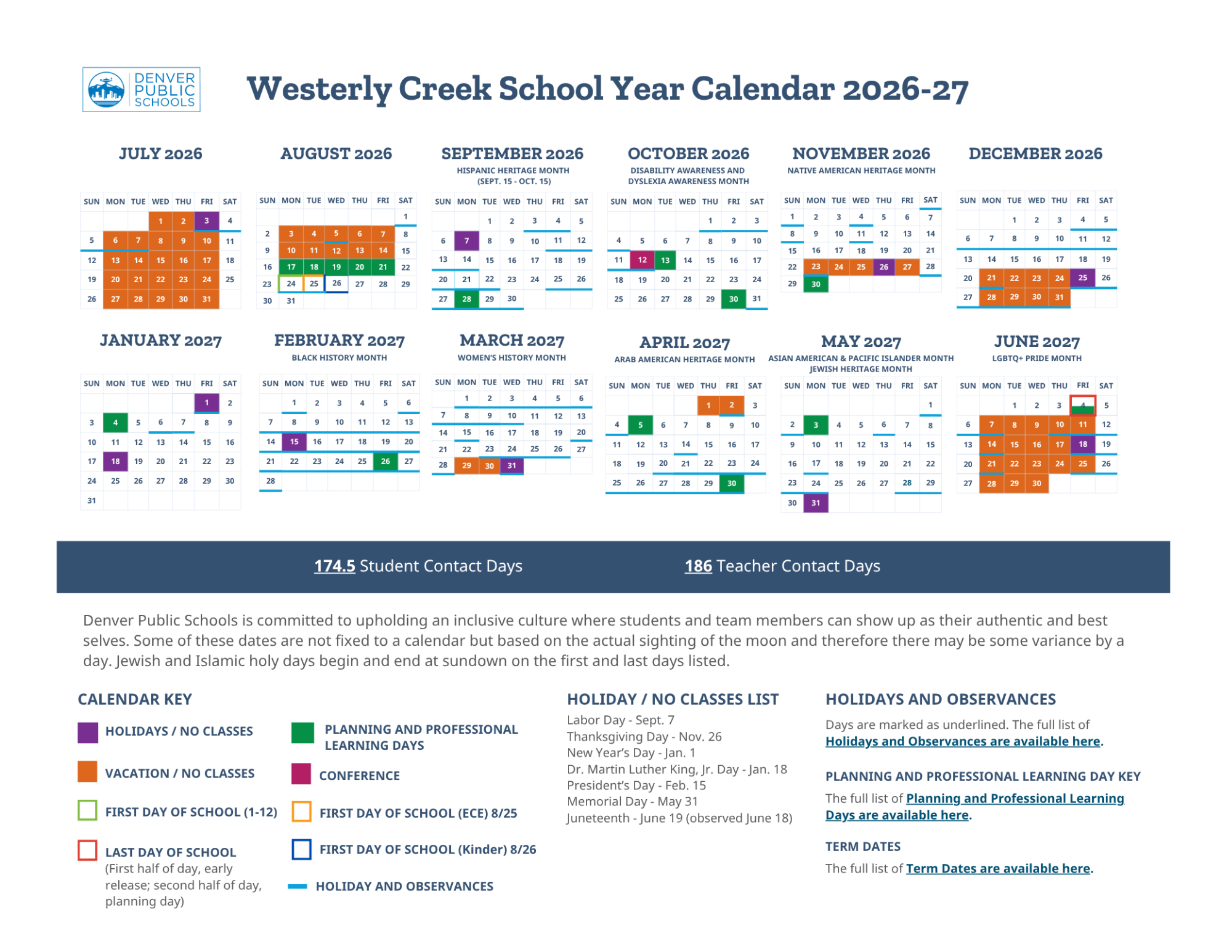 wce school year calendar 26-27