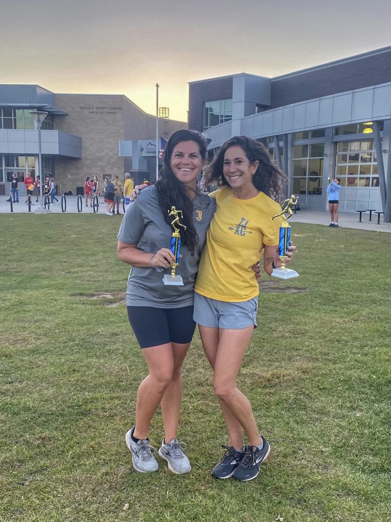 Marianna Barclay and another teacher after a race