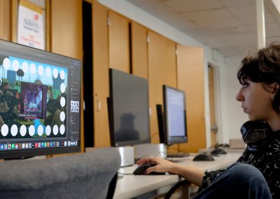 student working on computer