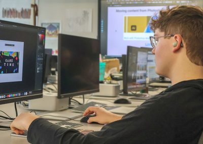 student working on computer