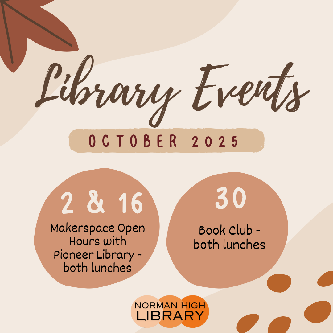 October Library Events - 10/2 & 10/16 - Makerspace Open Hours with Pioneer Library System; 10/30 - Book Club 