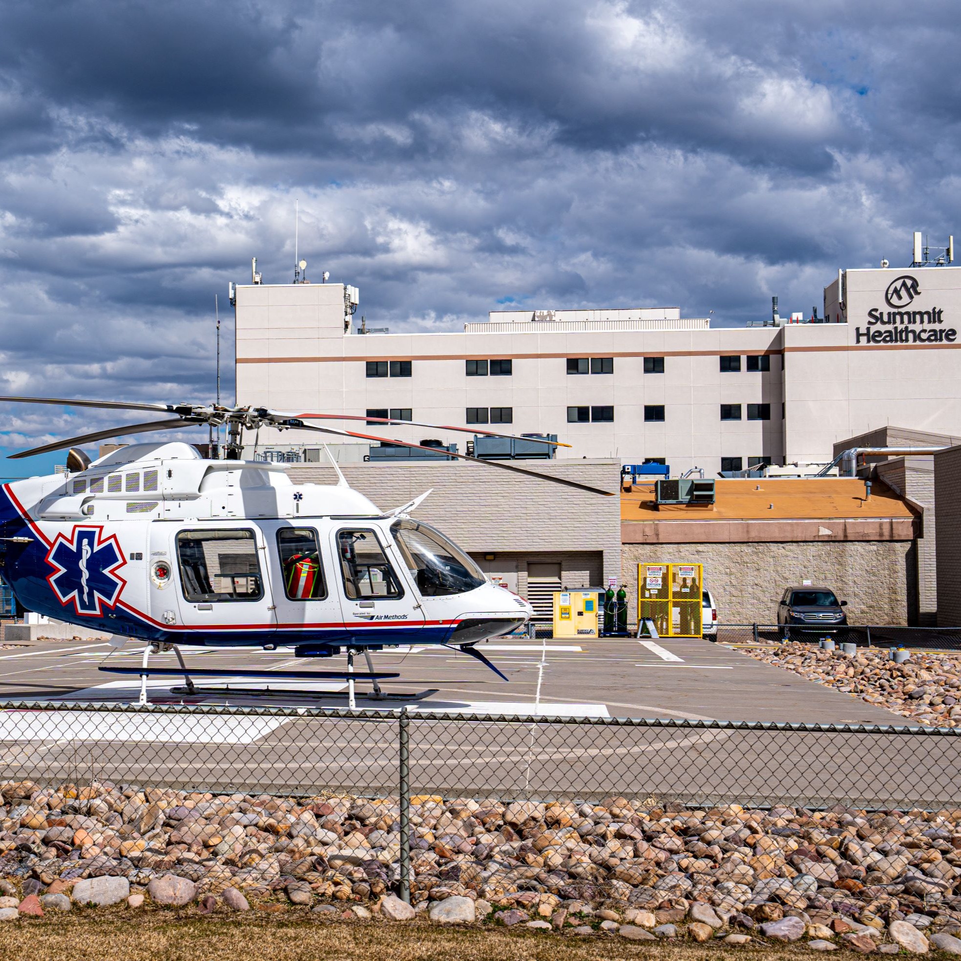 Helicopter in front of hospital