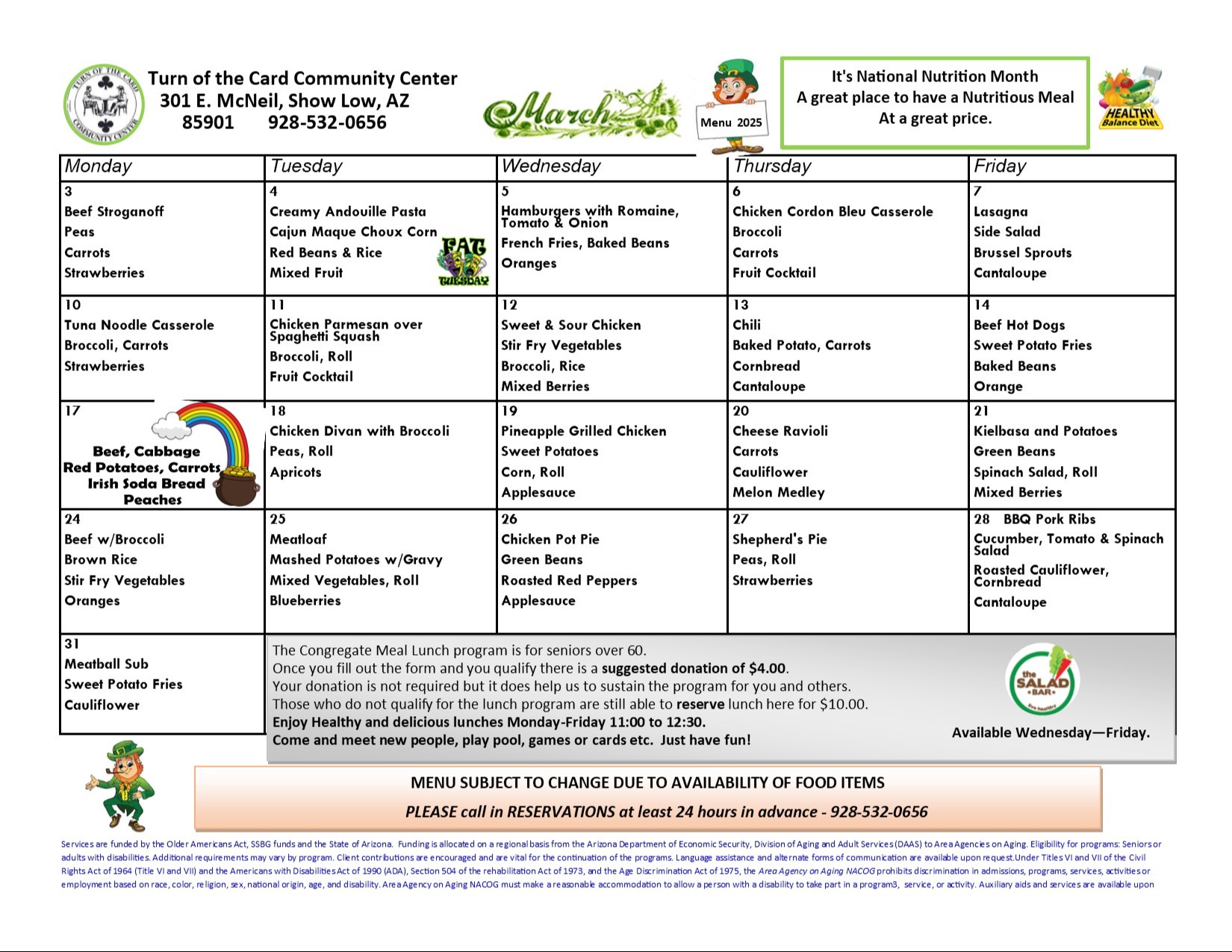 Senior Center Menu