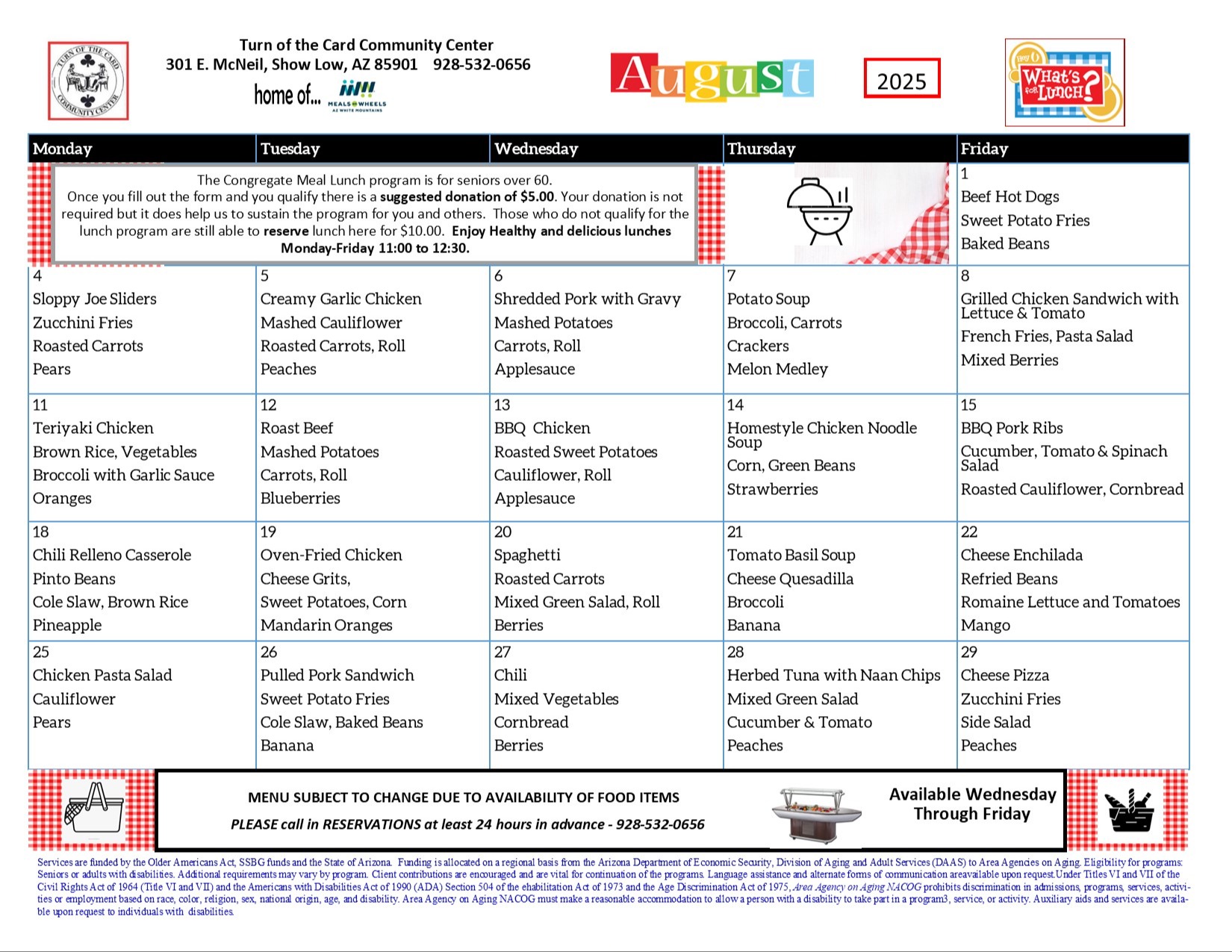 Senior Center Menu
