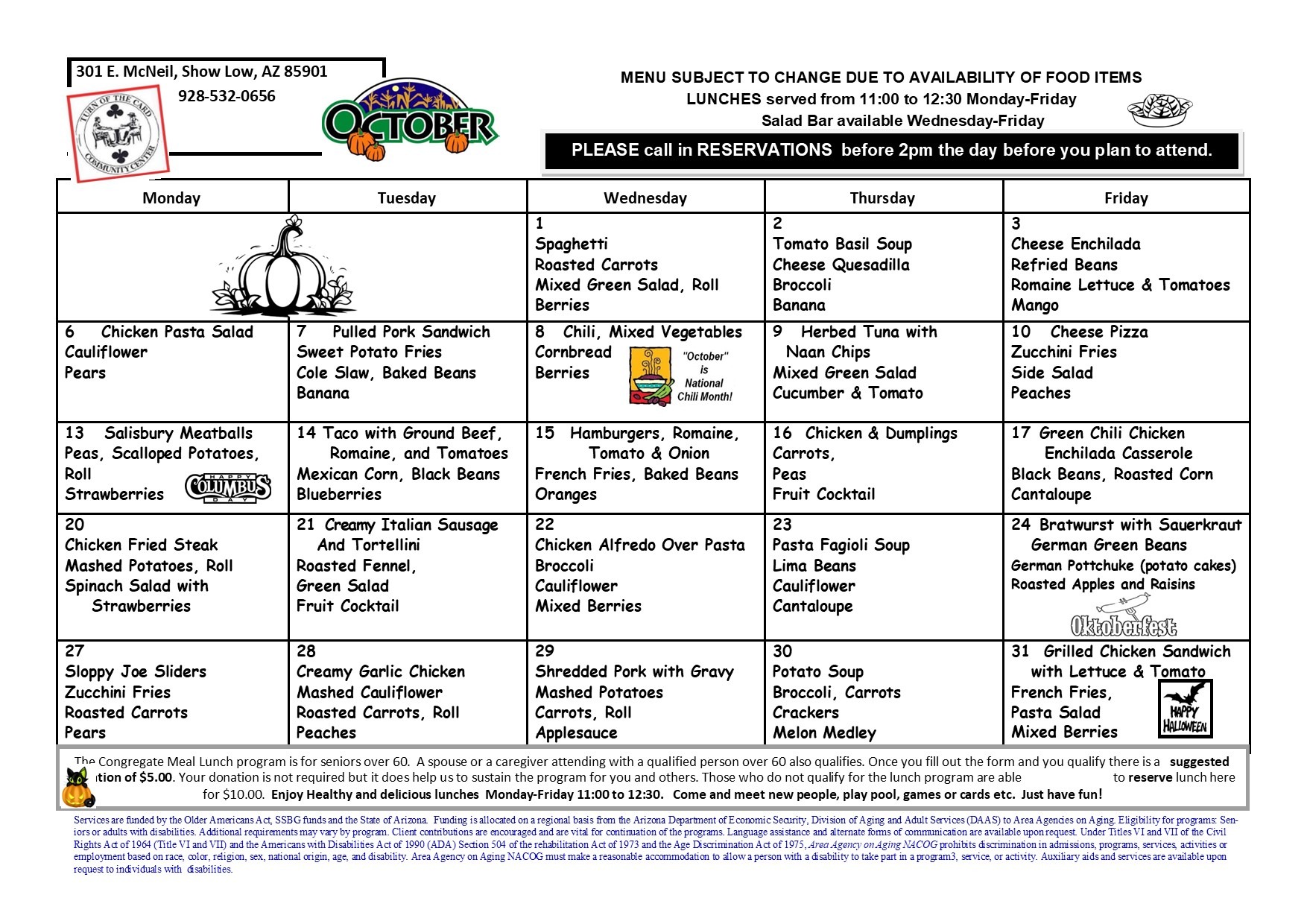Senior Center Menu