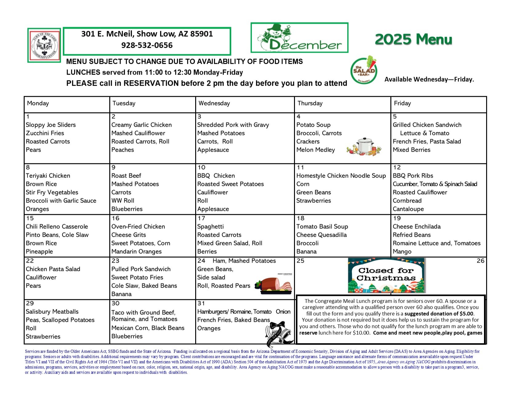 Senior Center Menu