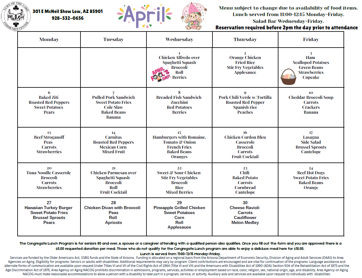 Senior Center Menu