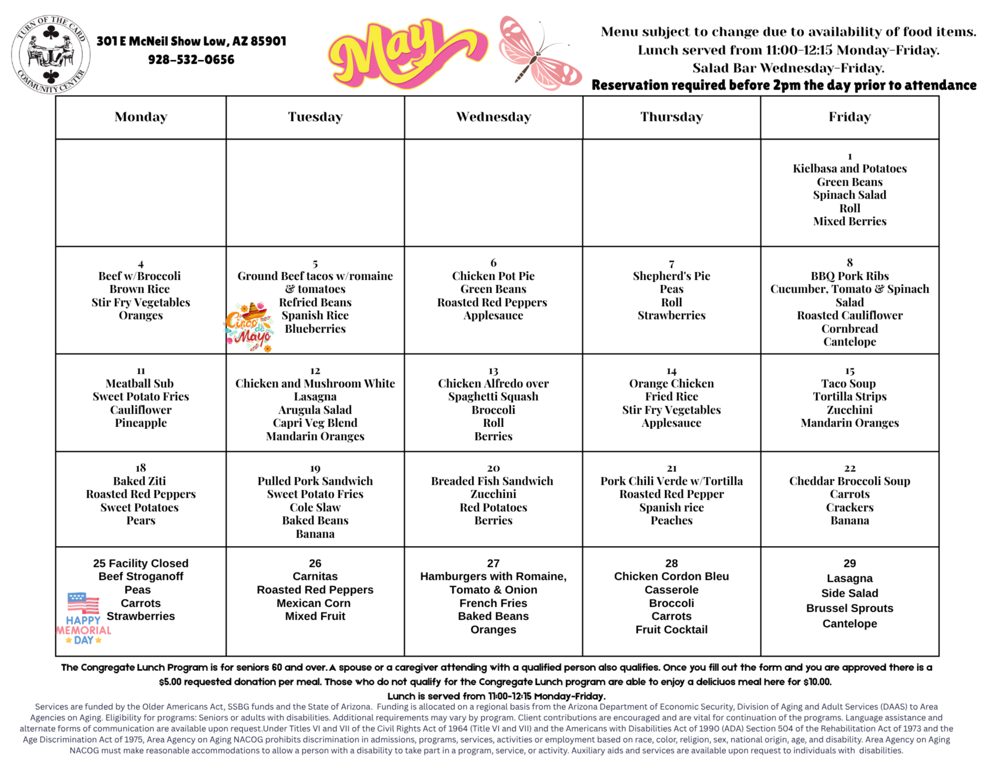 Senior Center Menu