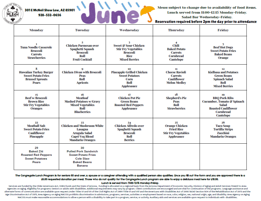 Senior Center Menu