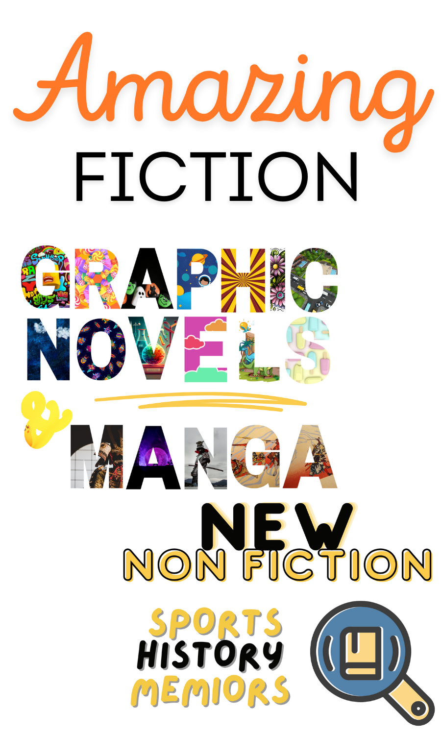 Artsy words for Fiction, Graphic Novels, Manga, Non-Fiction