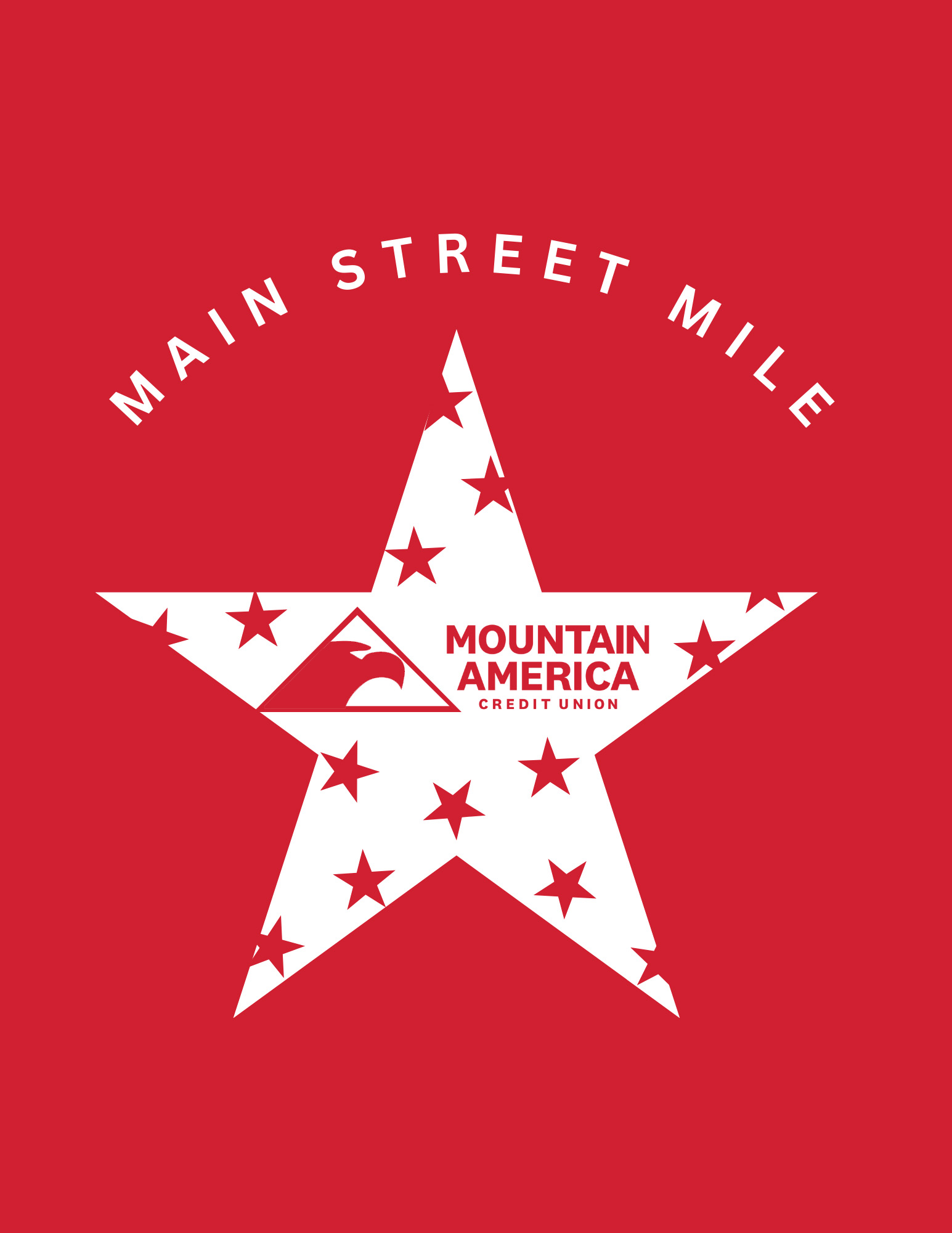 red square with star Mountain America CU logo + Main Street Mile