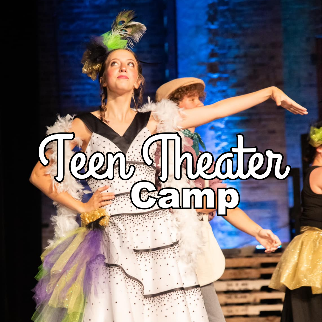 "Teen Theater Camp" With image of young female actress on stage