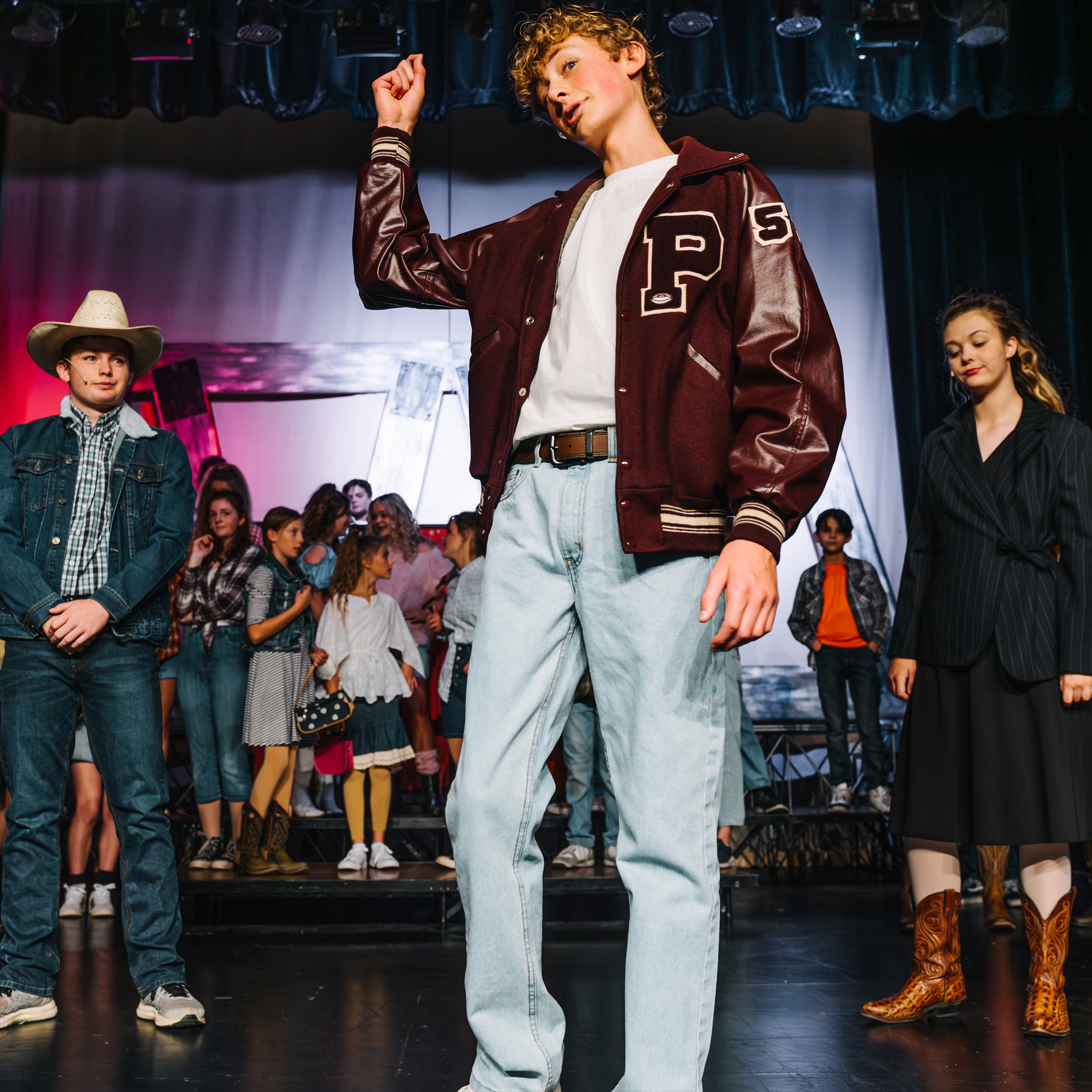 "Teen Theater Camp" With image of young female actress on stage