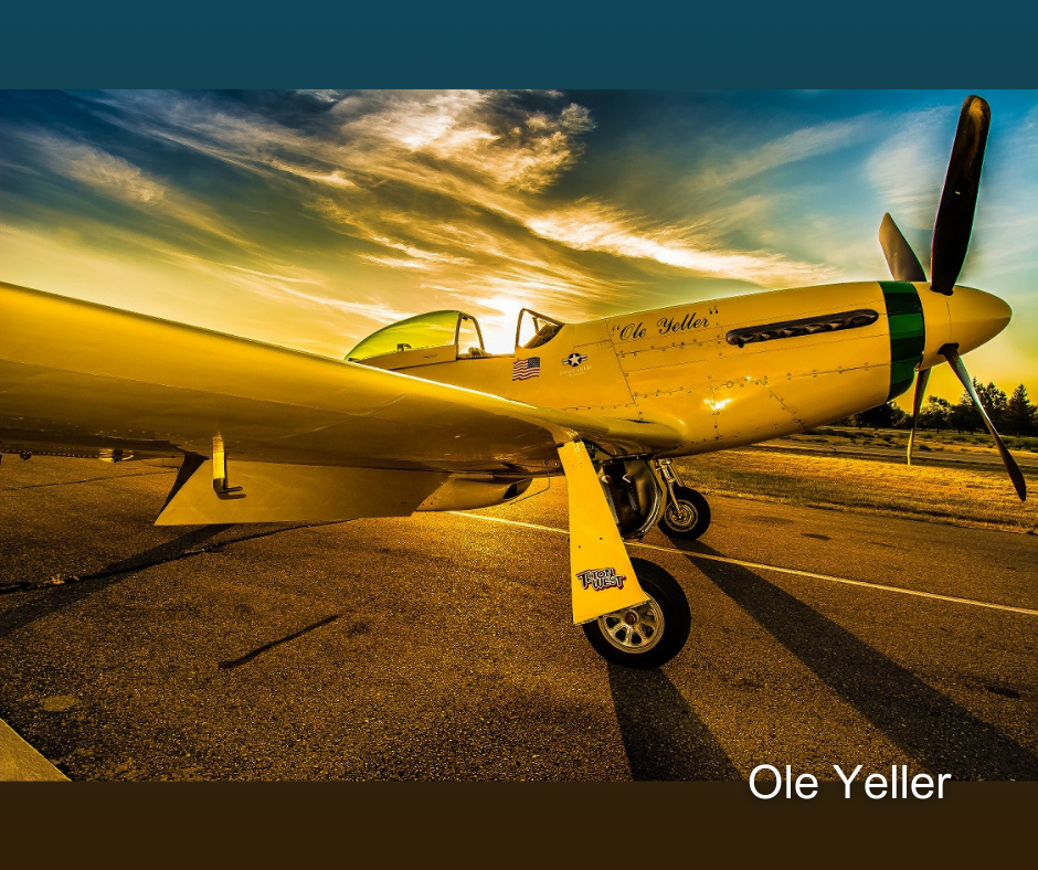 Photo of Ole Yeller on the runway - yellow propeller plane