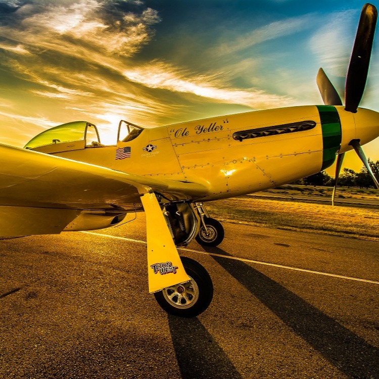 yellow plane at sunset