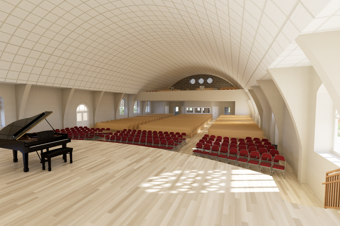 Design image of the Auditorium as shown from the stage looking to the back