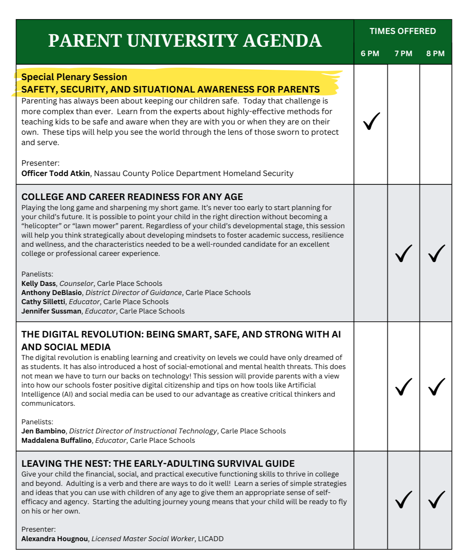 Carle Place Parent University 2025 Agenda 1