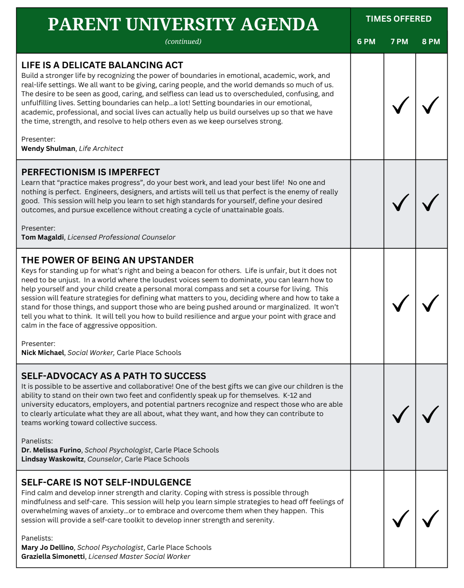 Carle Place Parent University 2025 Agenda 2