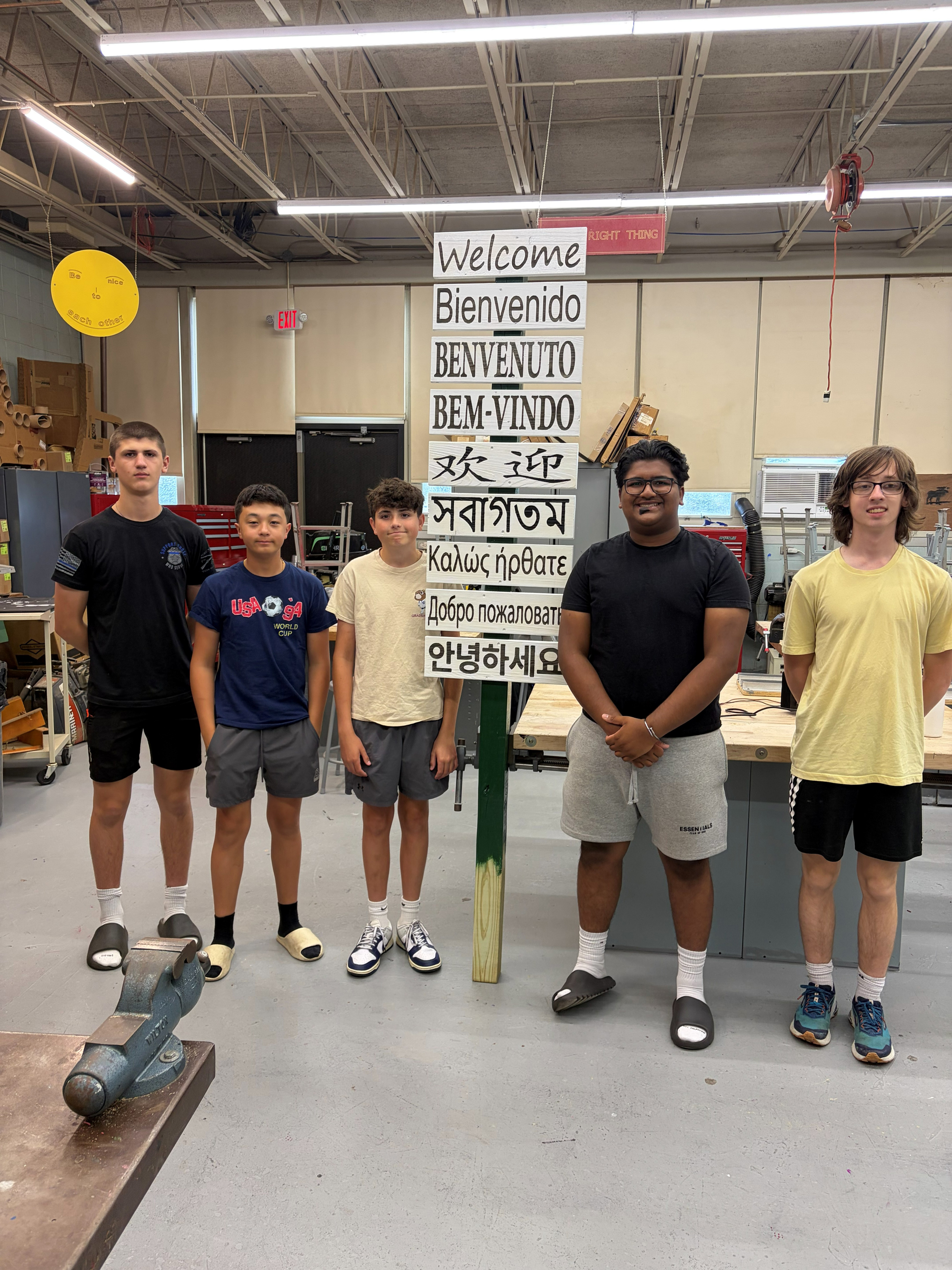 Unity Club and Engineering 2 Students Create Welcome Sign at Carle Place High School
