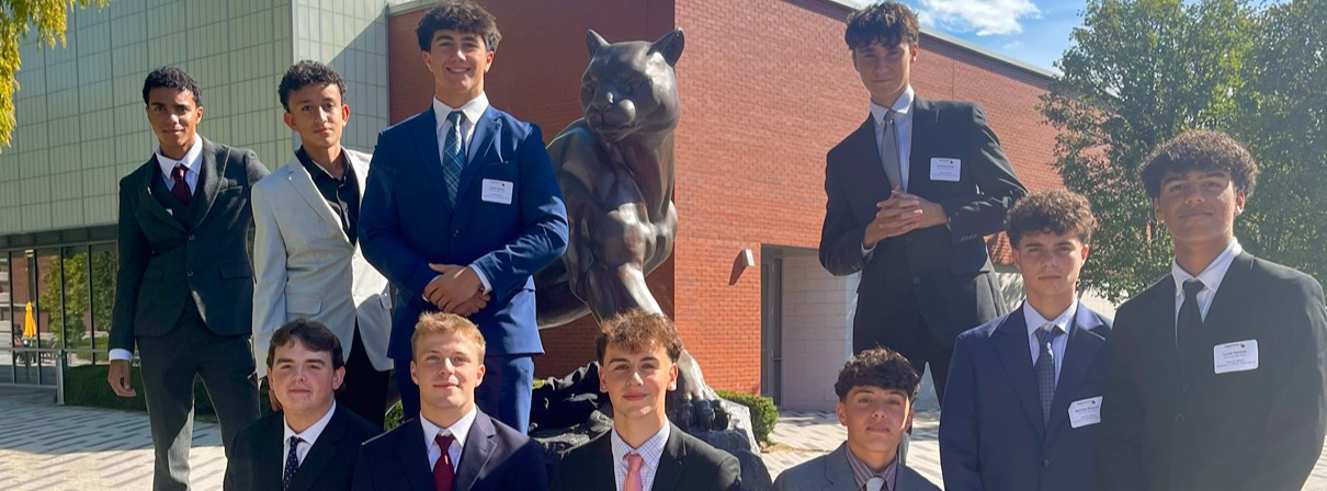 Students outside of school building.