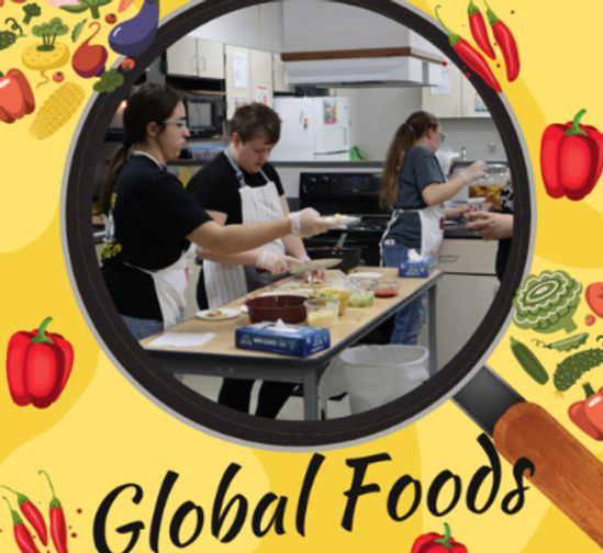 Global food poster with 3 students cooking