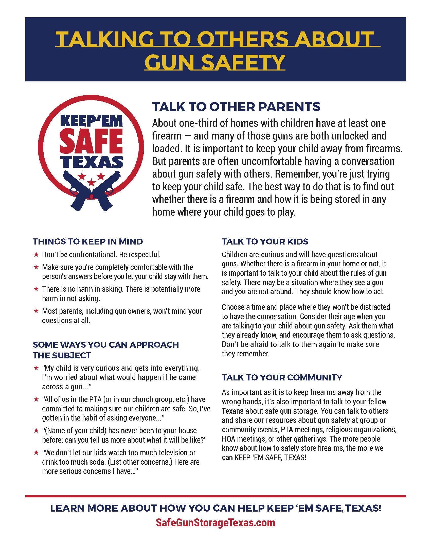 Safe Sun Storage Flyer Talking to others about Gun Safety