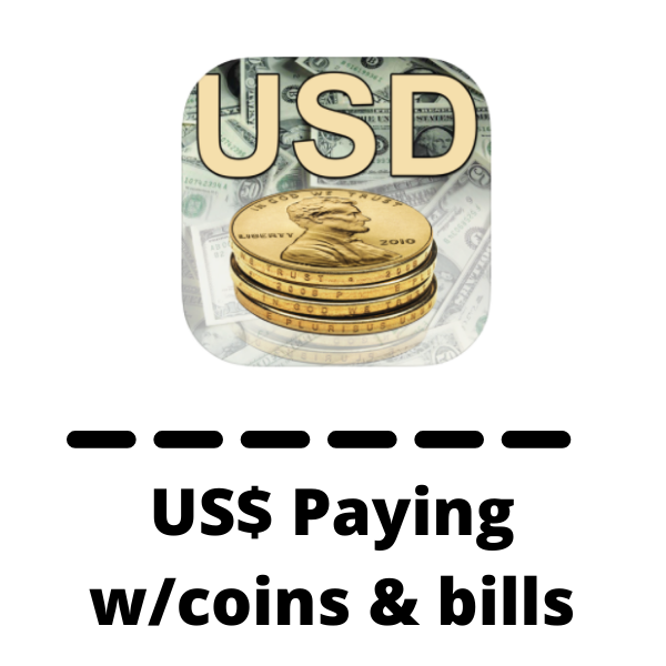 US $ paying with coins and bills app icon