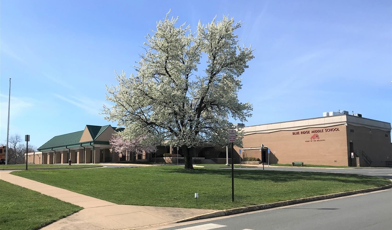side view of blue ridge middle school with trees 