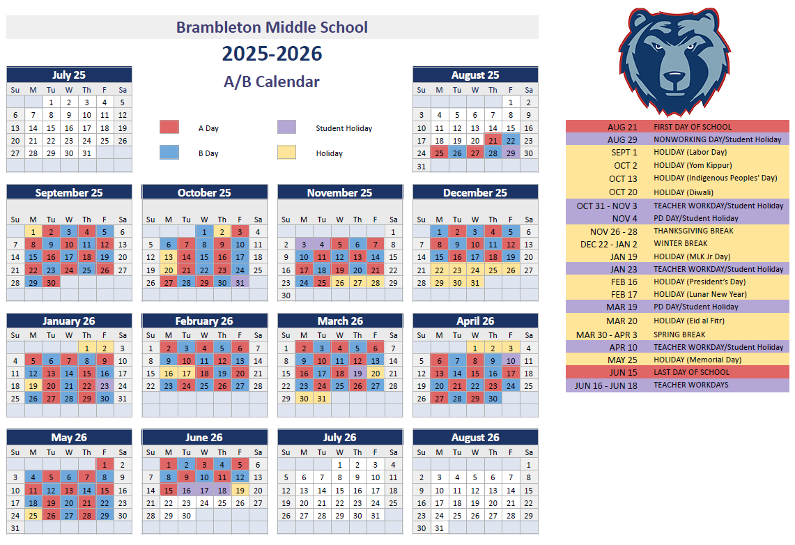 School calendar for 25-26