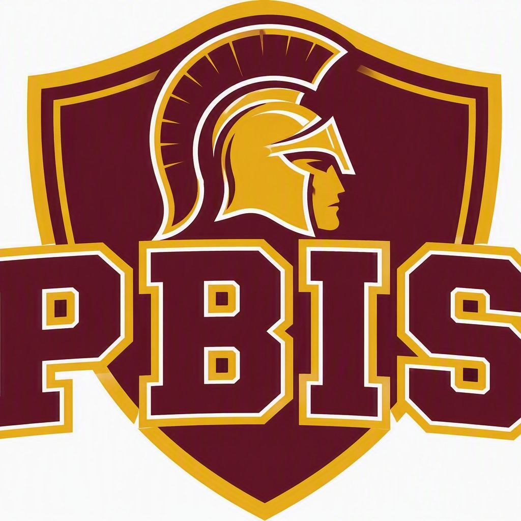 A shield-shaped logo with the text "PBIS" below a helmet and shield. Colors include gold, maroon, and white.