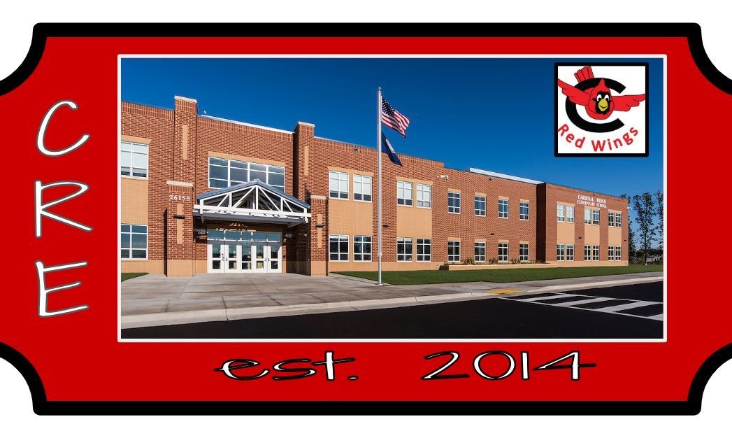 Cardinal ridge front entrance with CRE, established in 2014, the school logo 