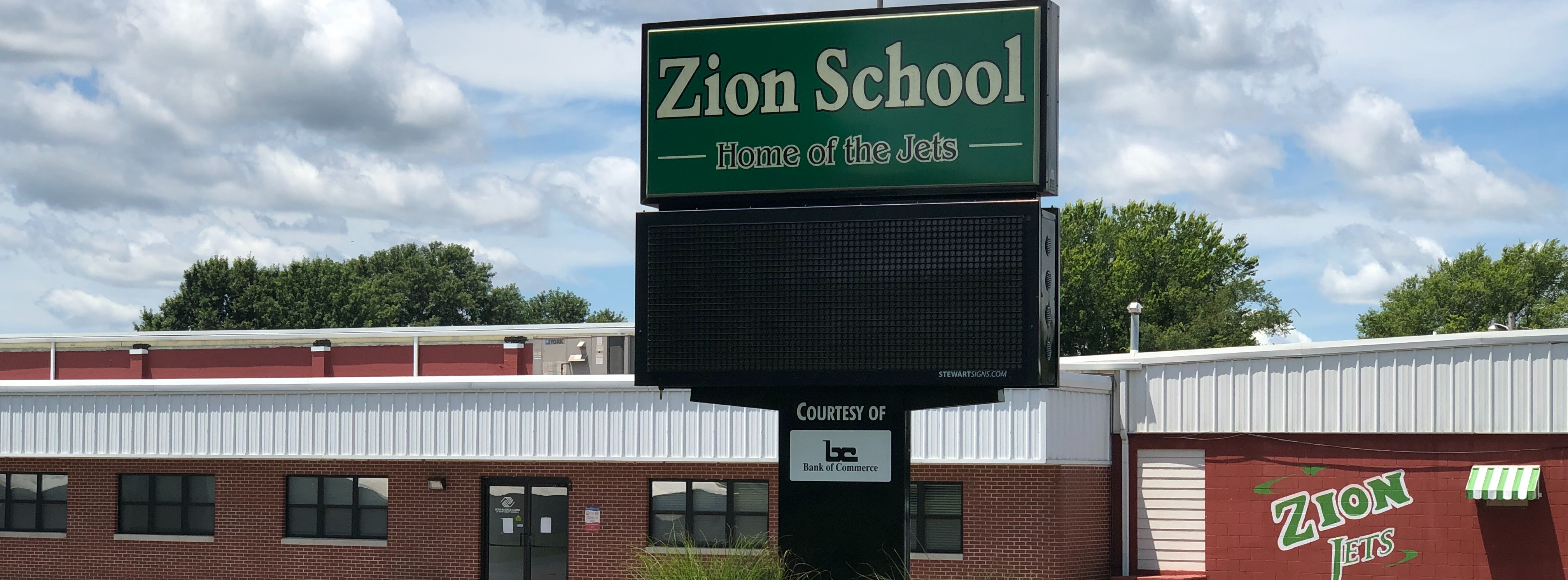Zion School Sign and Building