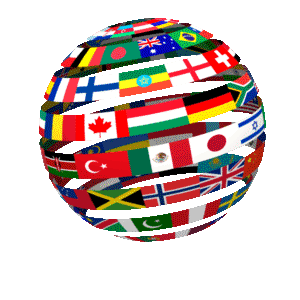 the world's flags forming a sphere and spinning