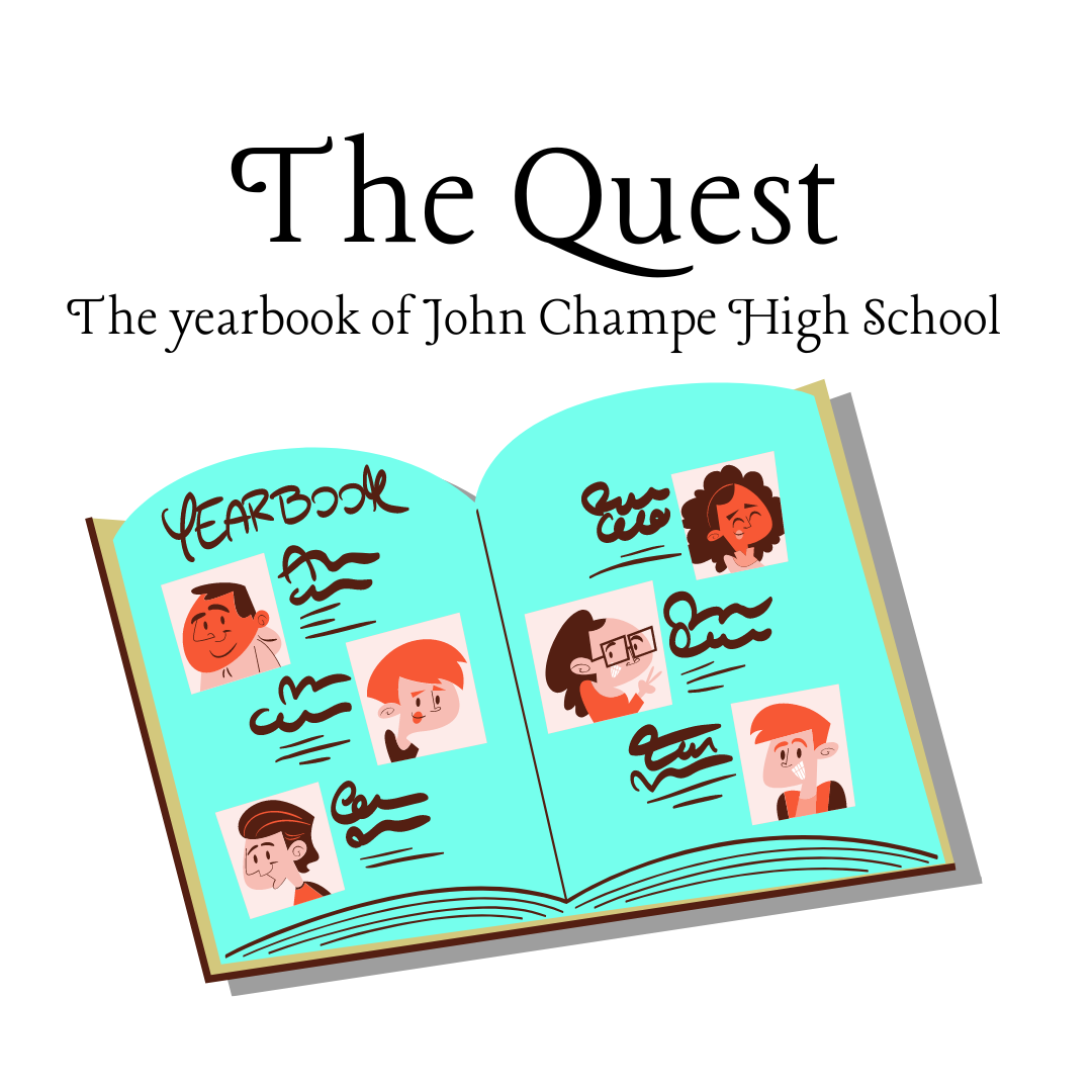 Drawing of a yearbook to represent The Quest: The yearbook of John Champe High School