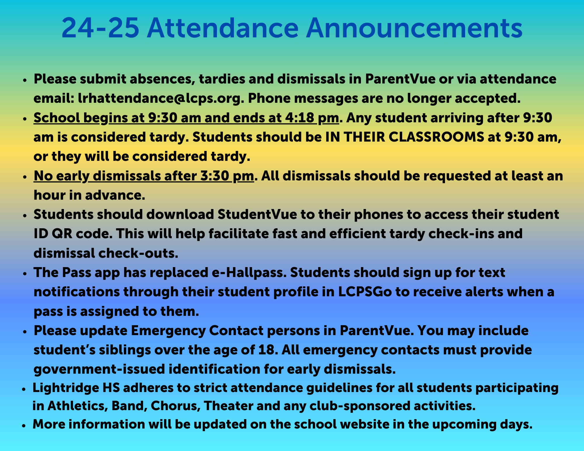 Attendance announcement