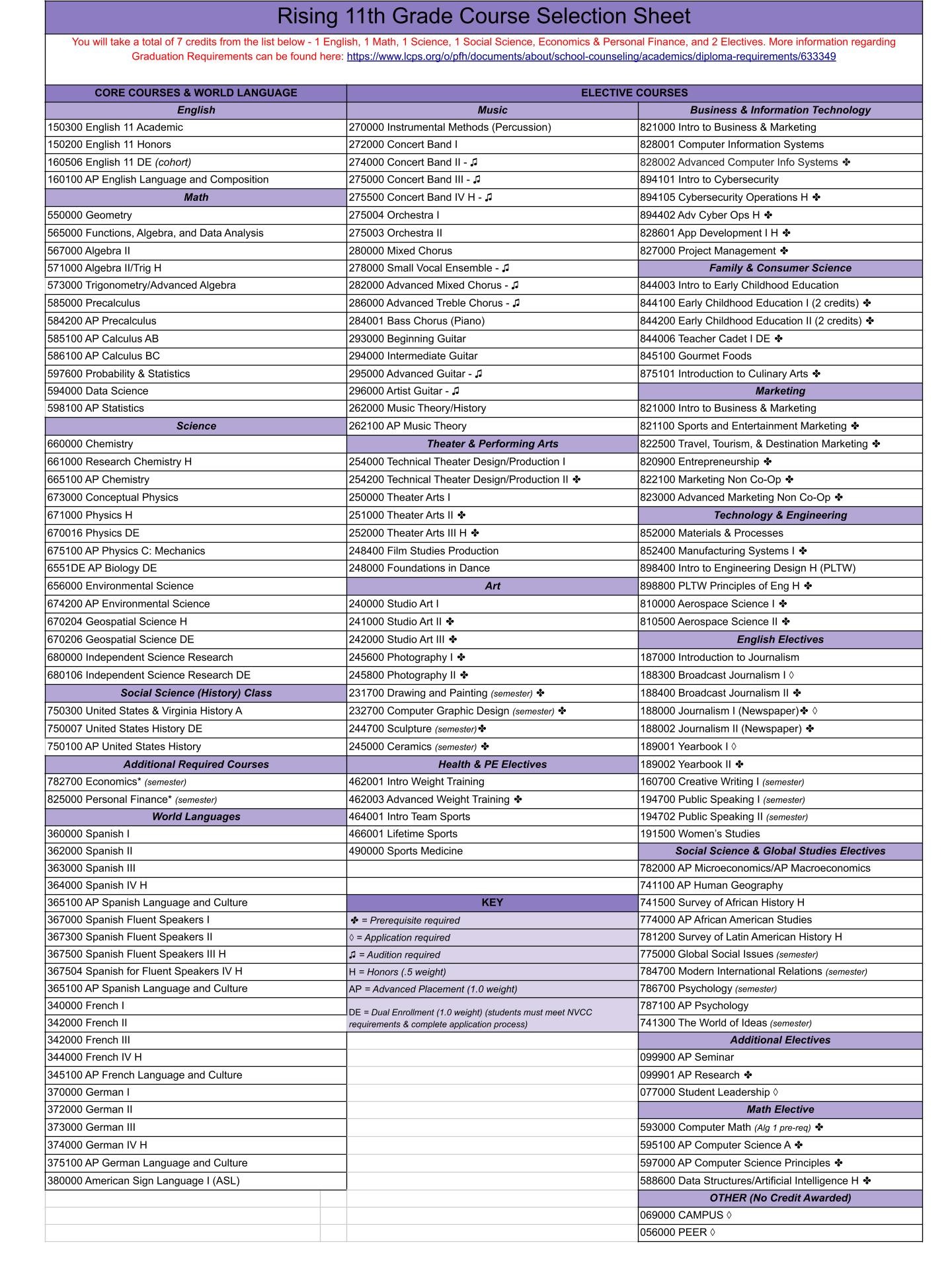 Rising 11th course offerings