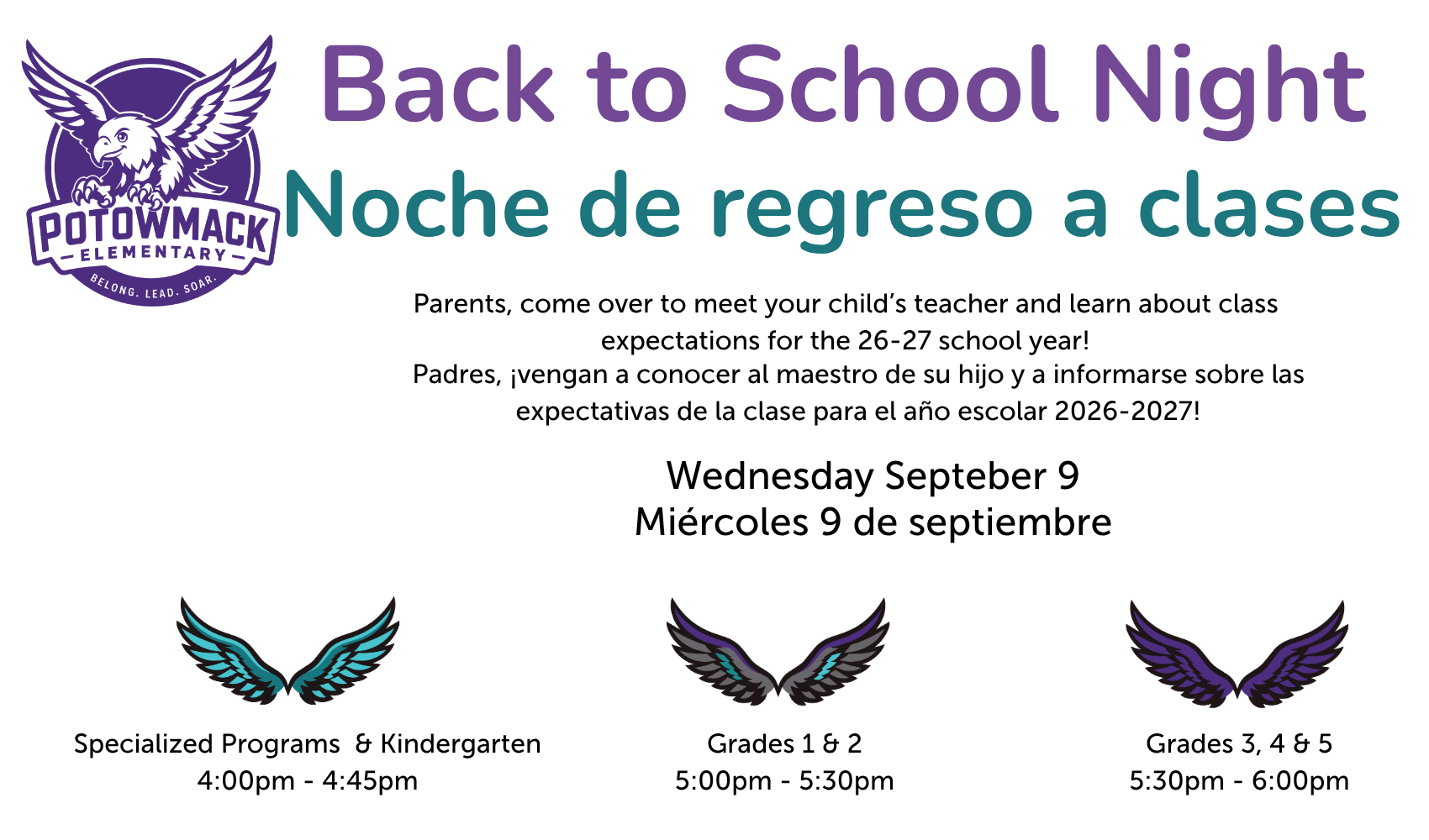 Back to School Night Date & Times