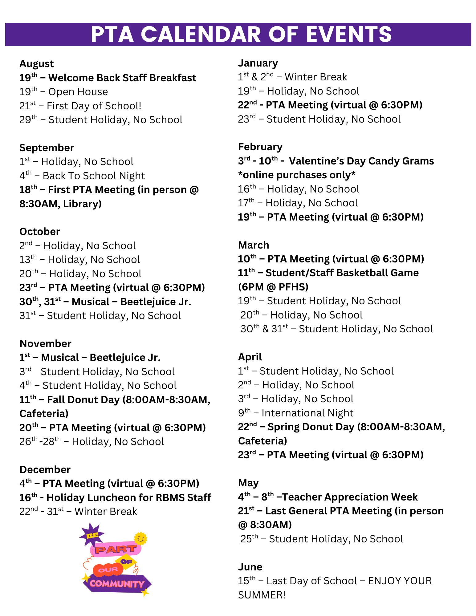 PTA Schedule