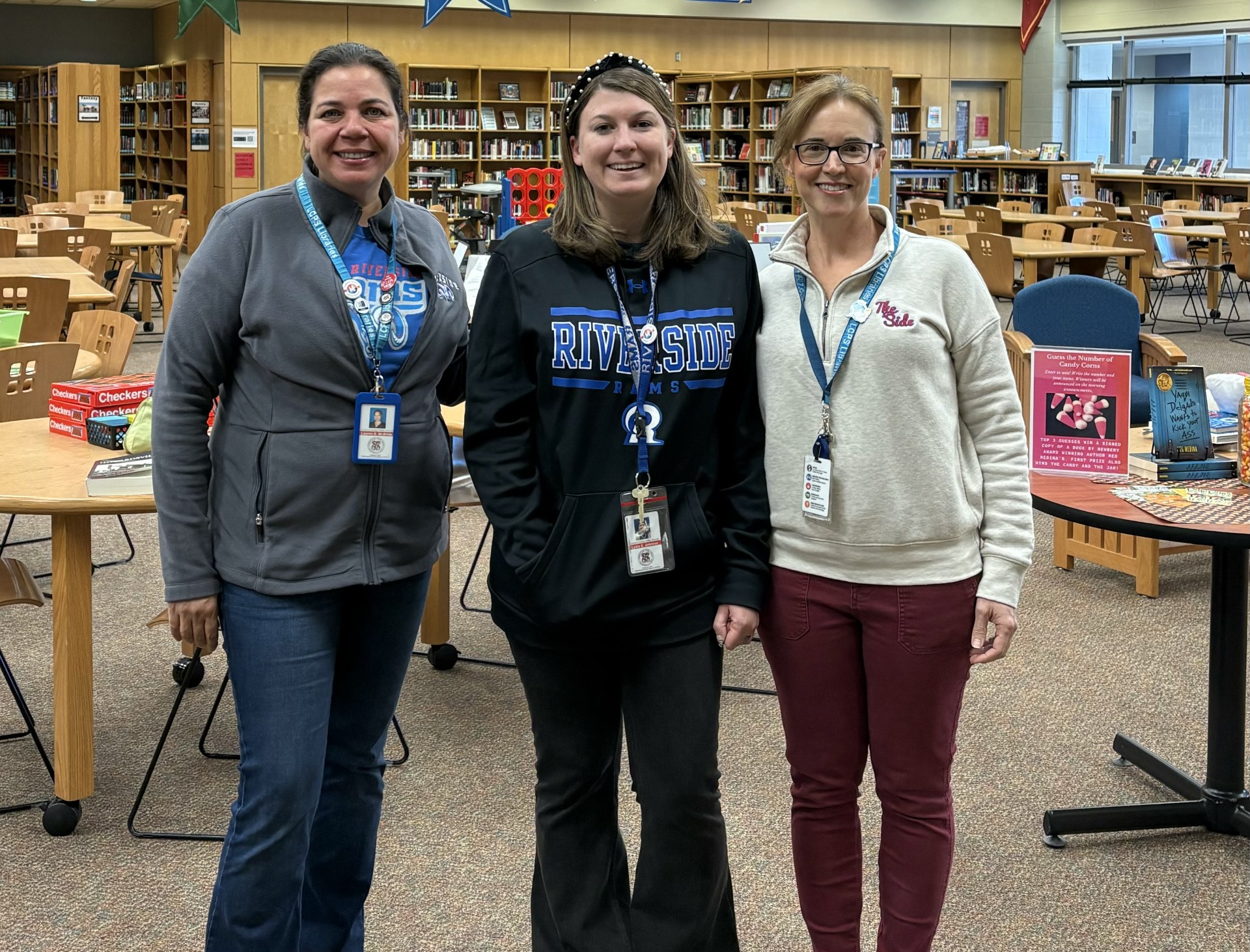 Photo of Riverside high school's school librarians and library assistant.