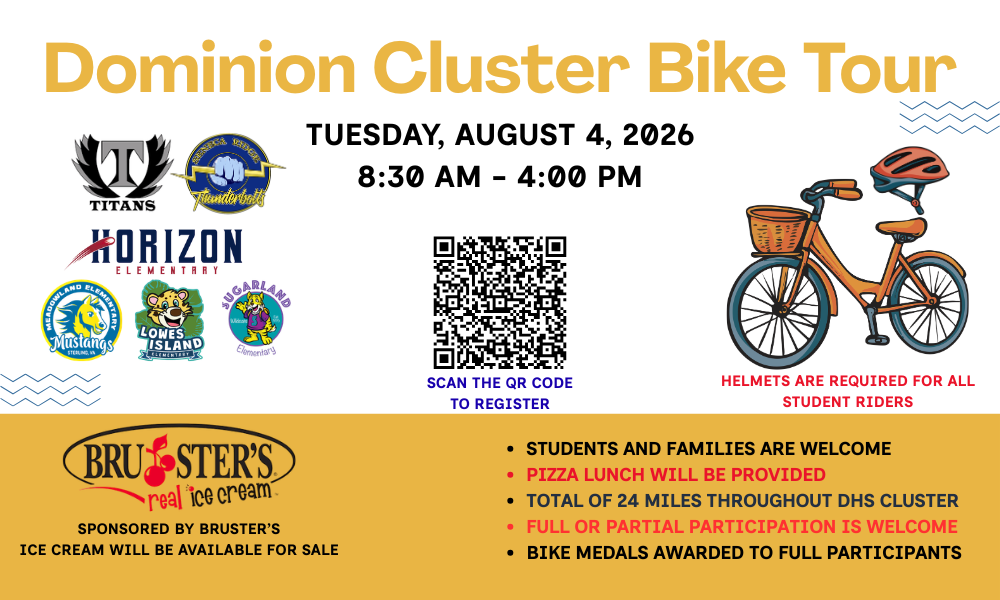 A poster for a bike tour with a bicycle, helmet, and a QR code. The event is on August 4, 2026, from 8:30 AM to 4:00 PM.
