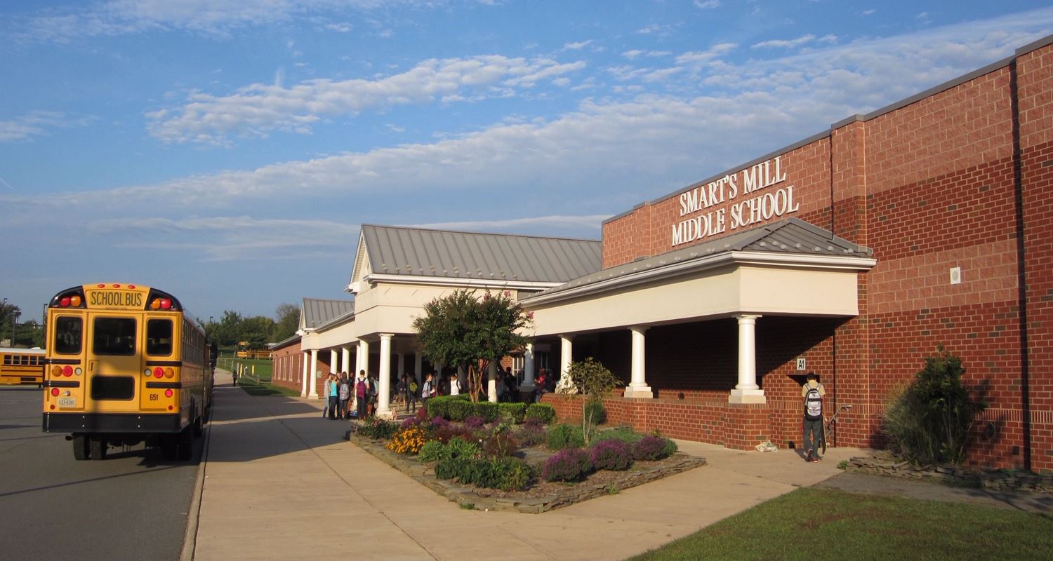 Front entrance of Smart's Mill Middle School