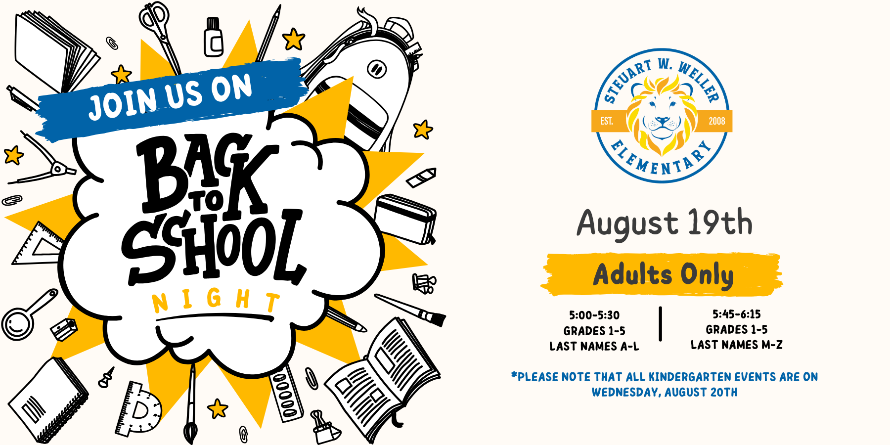 Back to School Night Grades 1-5 August 19th