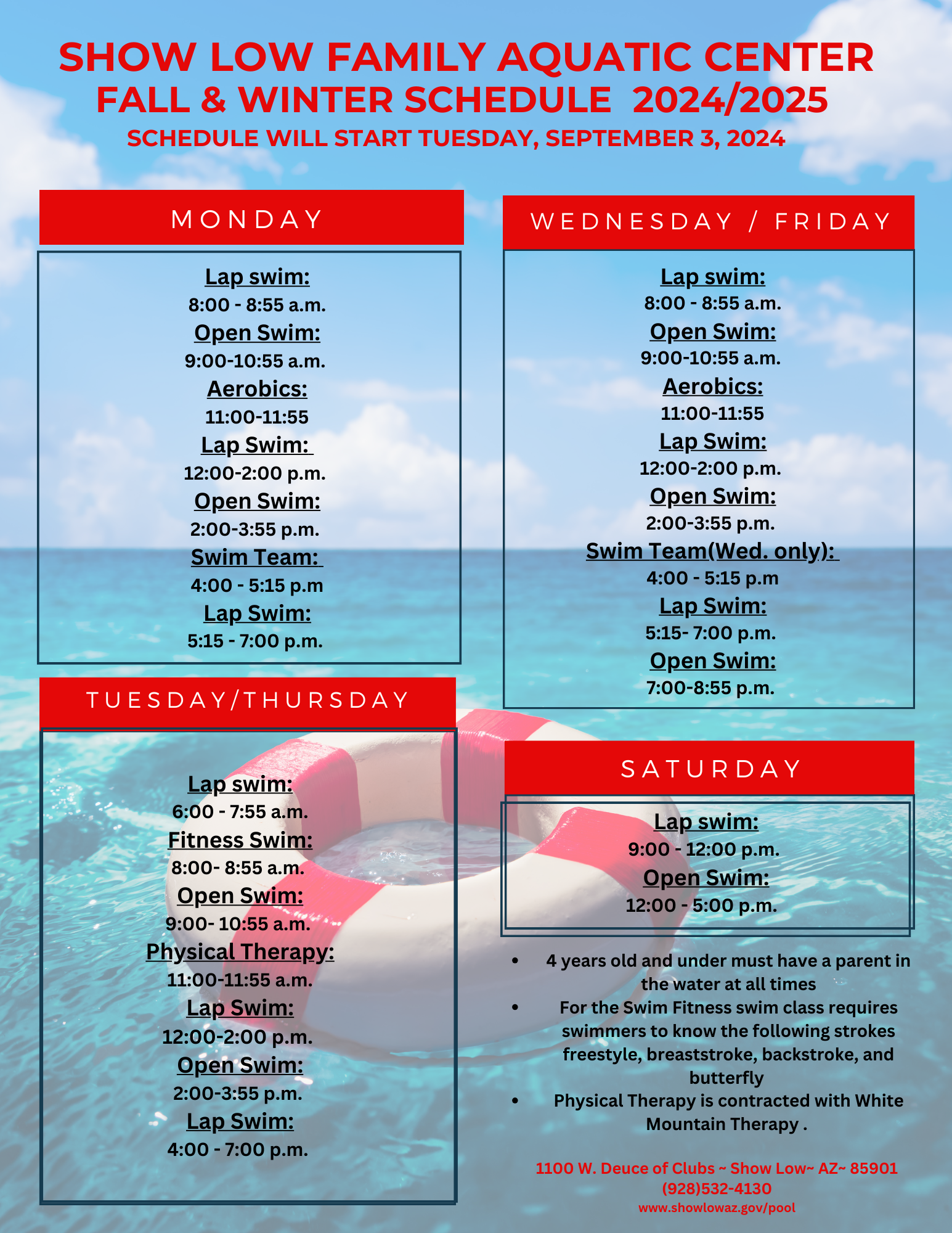 Fall & Winter Aquatic Center Hours