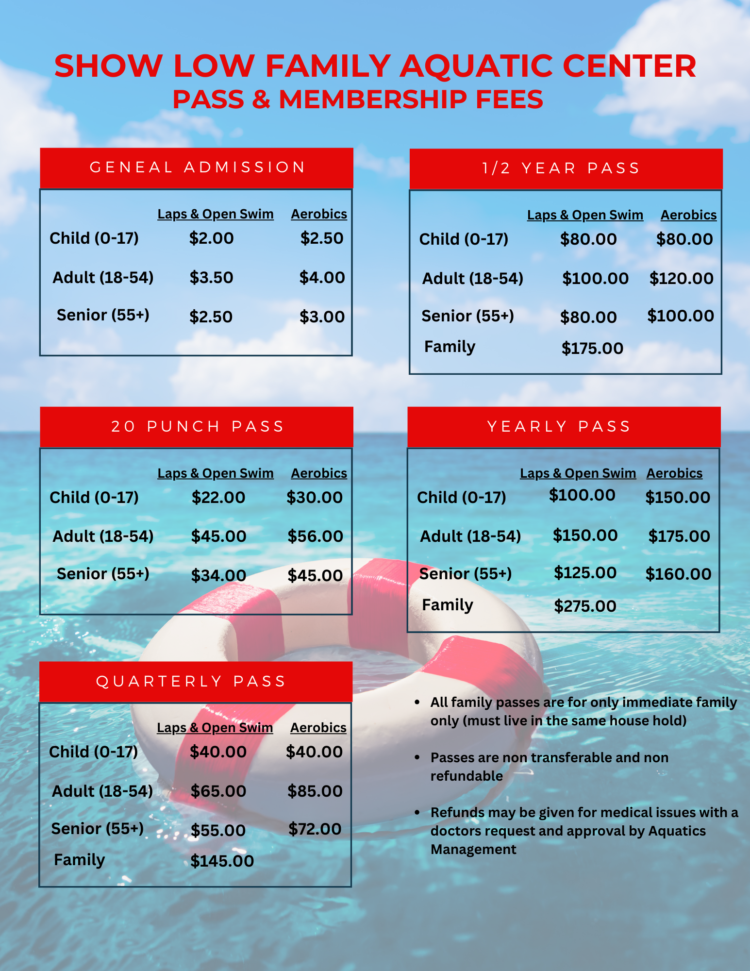 Fall & Winter Aquatic Center Hours