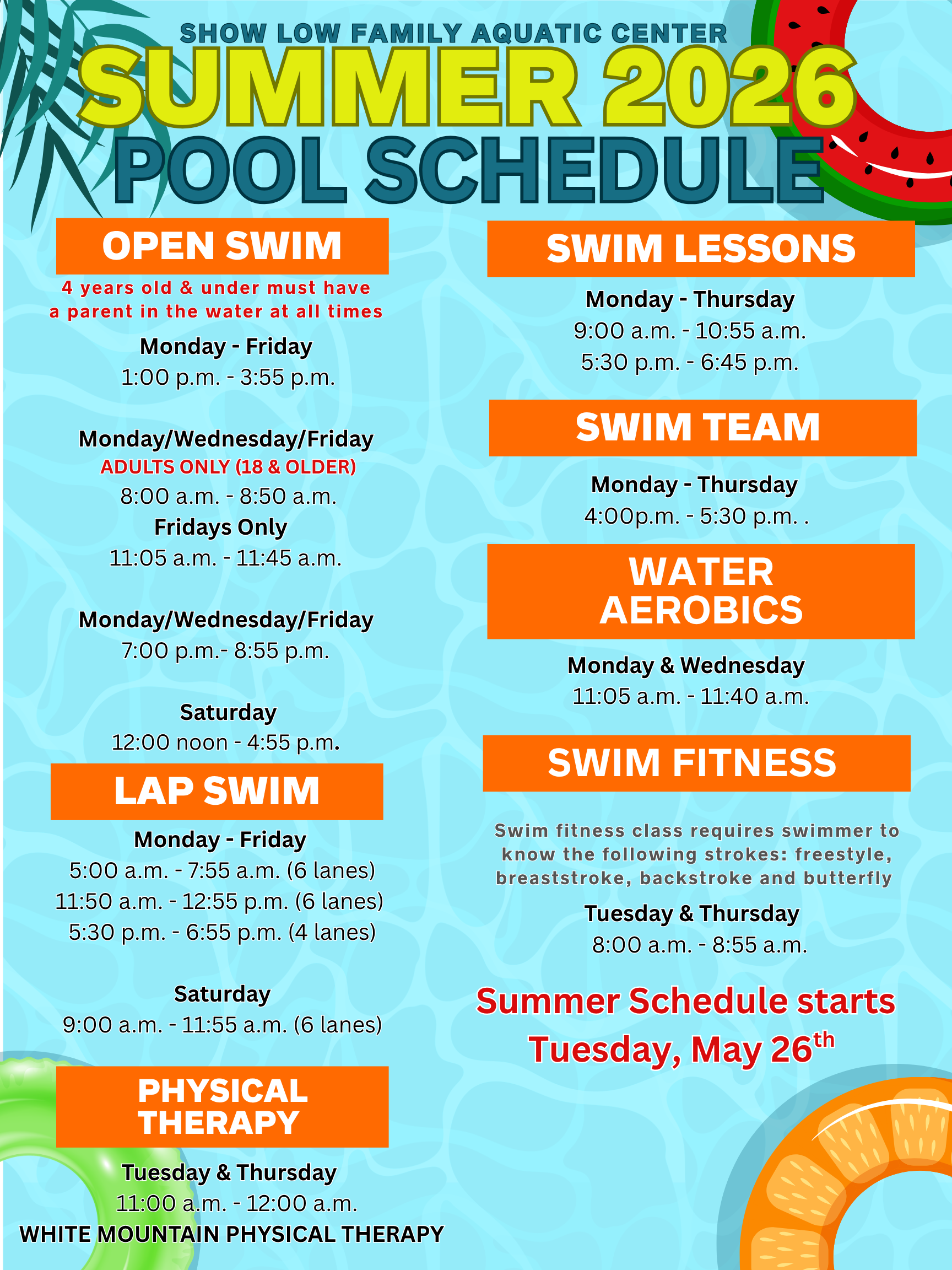 Aquatic Center Summer Hours
