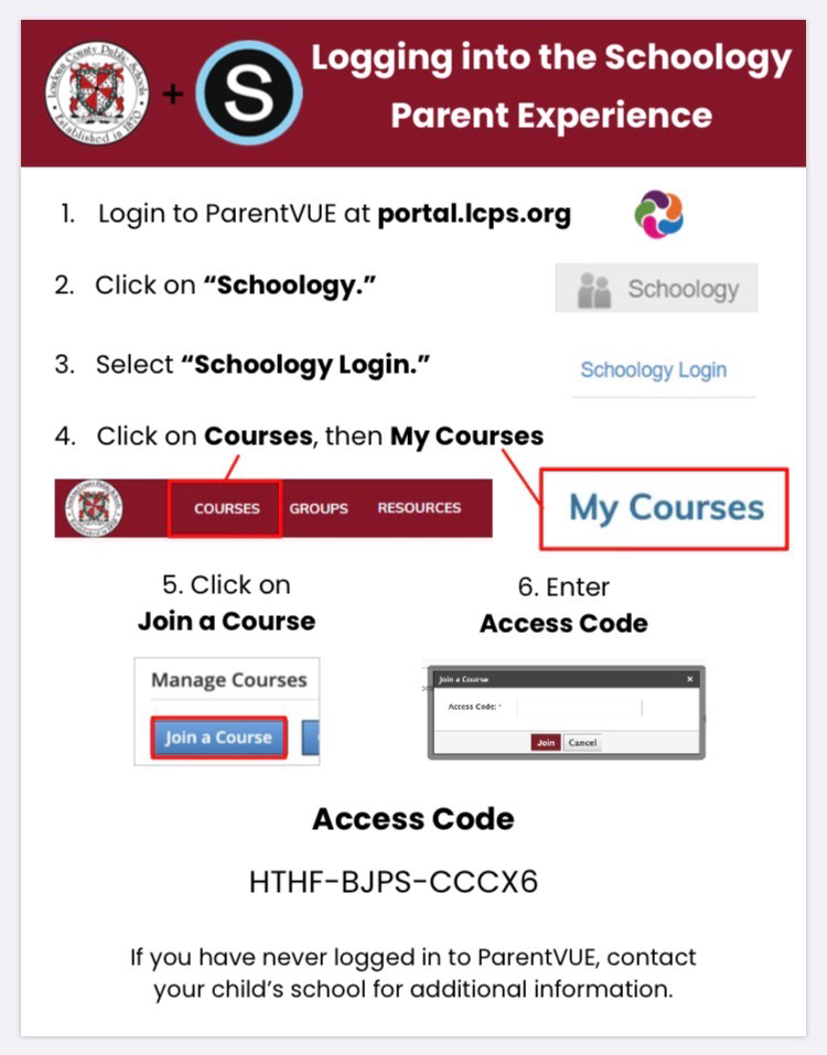 Image of instructions for parents to login to Schoology through ParentVUE