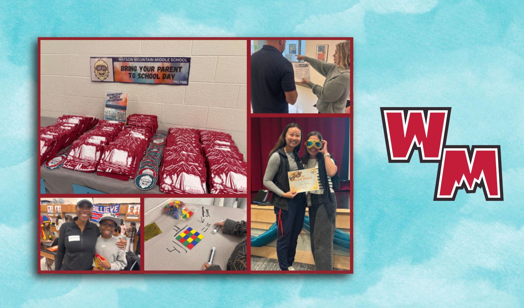 Collage of images. One shows a person presenting an award. Another shows a table with wrapped gifts.